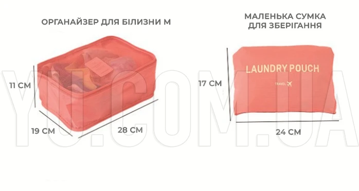 Набір органайзерів для речей Laundry Pouch, 6 сумочок на застібках Набір органайзерів для речей Laundry Pouch, 6 сумочок на застібках
